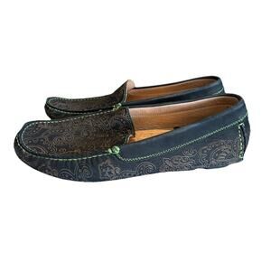 Robert Graham Men's Soprano Black Paisley-Print Suede Drivers shoes size 9